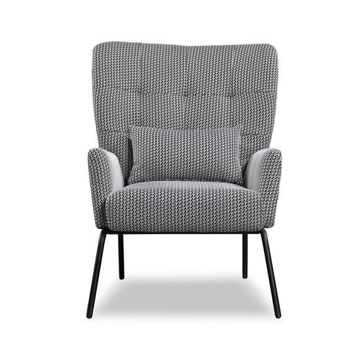 BREDA | Upholstered armchair with triangular geometric pattern in ecru and black 78 x 94 x 98 cm