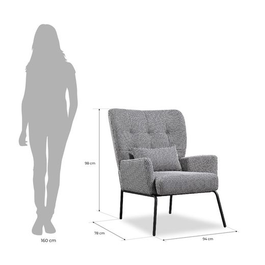 BREDA | Upholstered armchair with triangular geometric pattern in ecru and black 78 x 94 x 98 cm