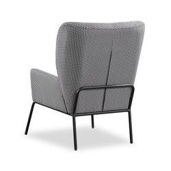 BREDA | Upholstered armchair with triangular geometric pattern in ecru and black 78 x 94 x 98 cm