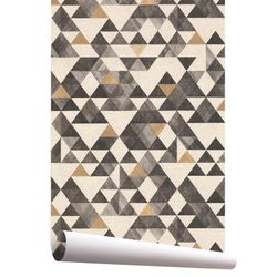 BRUNI-Czarna, beżowo-szara trójkolorowa tapeta, 1005x53 cm