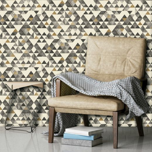 BRUNI-Czarna, beżowo-szara trójkolorowa tapeta, 1005x53 cm