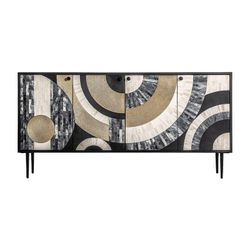 Buffet Daru de madera en negro/blanco/oro, 180 x 40 x 81 cm