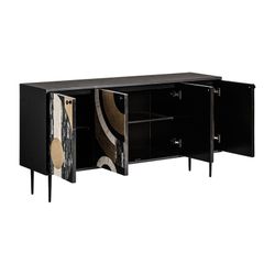 Buffet Daru de madera en negro/blanco/oro, 180 x 40 x 81 cm