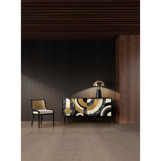 Buffet Daru de madera en negro/blanco/oro, 180 x 40 x 81 cm