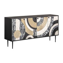 Buffet Daru de madera en negro/blanco/oro, 180 x 40 x 81 cm