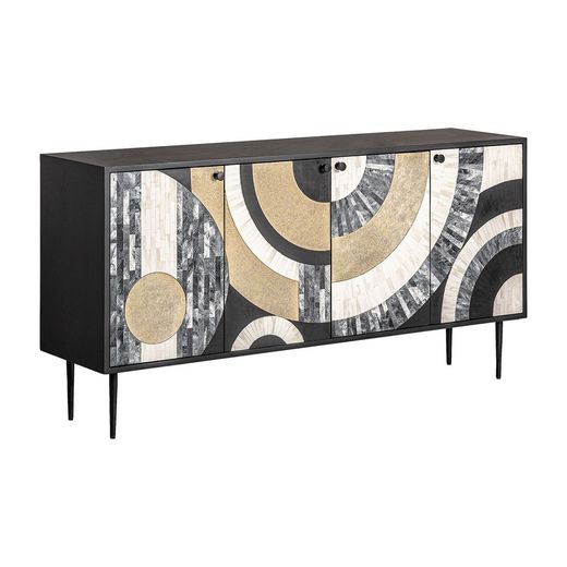 Buffet Daru de madera en negro/blanco/oro, 180 x 40 x 81 cm