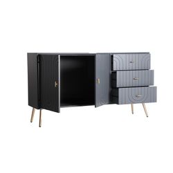 Buffet Tremes em madeira de pinho e rattan cinza escuro, 140 x 38 x 80 cm