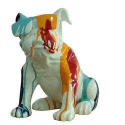 Sitting multicolored polyresin bulldog, 40x23x34 cm