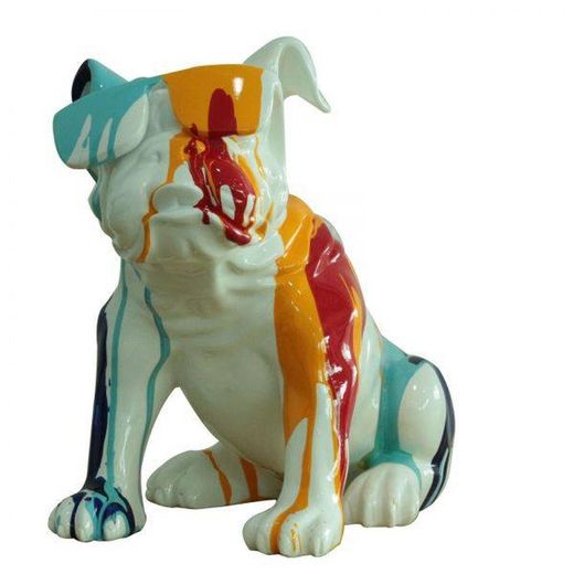 Sitting multicolored polyresin bulldog, 40x23x34 cm