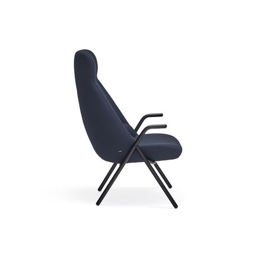 High fabric armchair in dark blue, 83 x 81 x 114 cm | Dins