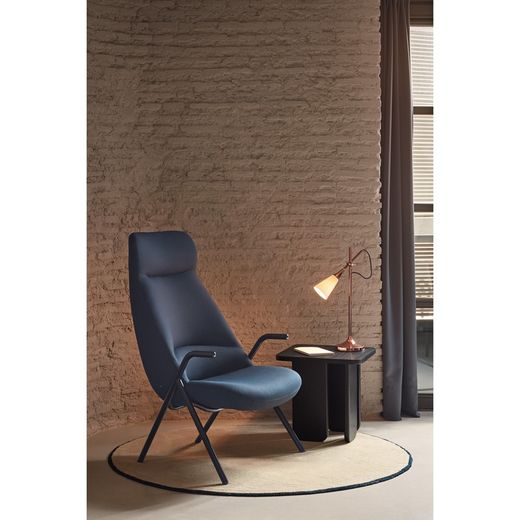 High fabric armchair in dark blue, 83 x 81 x 114 cm | Dins