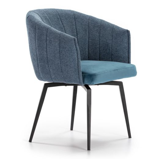 Navy blue armchair and metallic structure, 59 x 53 x 49/60/81 cm