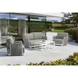 Garden sofa set made of aluminum, nautical rope, and white and gray fabric | Silai M