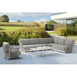 Garden sofa set made of aluminum, nautical rope, and white and gray fabric | Silai M
