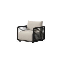 Garden sofa, armchair, and armchair with pouf set, made of aluminum, rope, and anthracite and beige fabric | Santa Ana