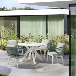 Garden sofa set made of aluminum and nautical rope in white and aqua | Isabela