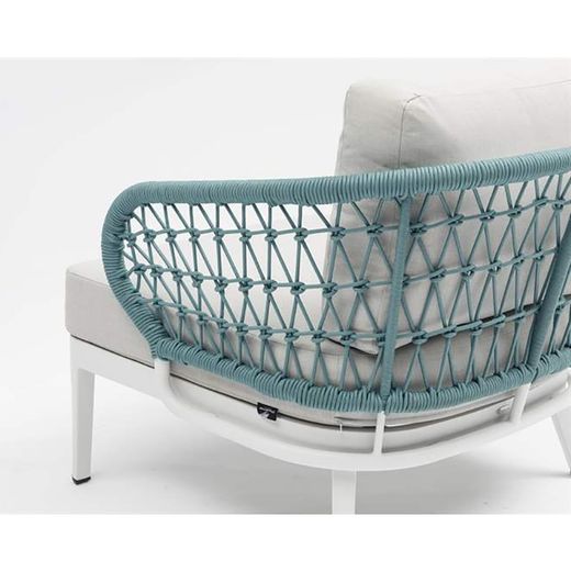 Garden sofa set made of aluminum and nautical rope in white and aqua | Isabela