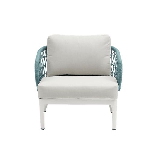 Garden sofa set made of aluminum and nautical rope in white and aqua | Isabela