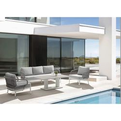 Garden sofa set made of aluminum and nautical rope in white and gray | Isabela