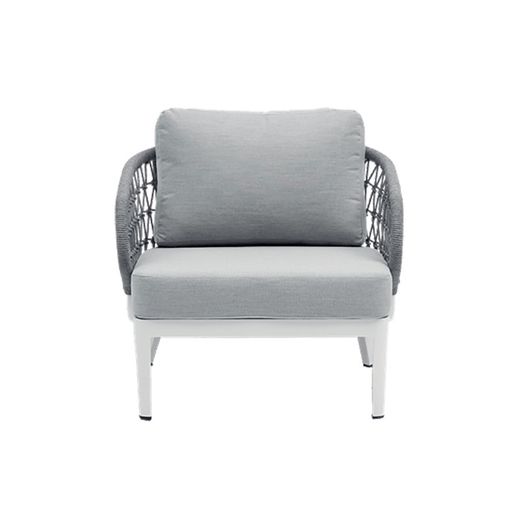 Conjunto de sofás para jardín con mesa elevable de aluminio y cuerda náutica en blanco y gris | Isabela