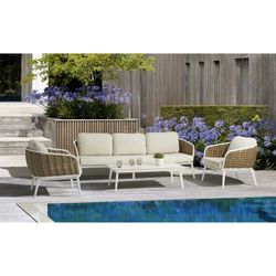 Aluminum and nautical rope garden sofa set in white and taupe | Irvine