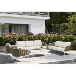 Aluminum and nautical rope garden sofa set in white and taupe | Irvine