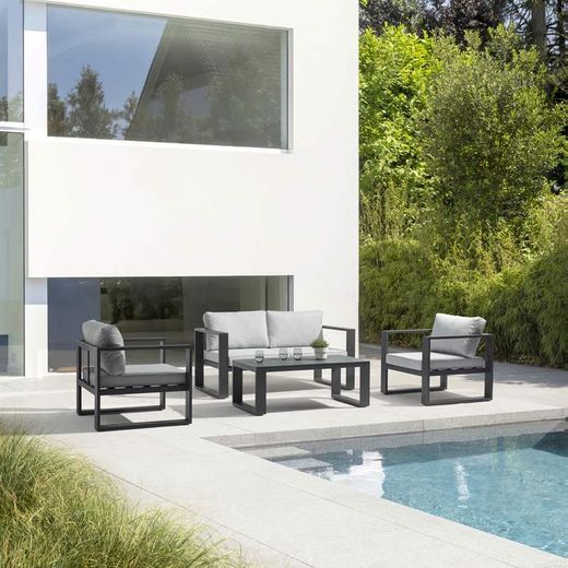Conjunto de sofás para jardín de aluminio y olefina en antracita y gris | Nyland