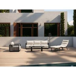 Garden sofa, armchair, and armchair with pouf set, made of aluminum, rope, and anthracite and beige fabric | Santa Ana