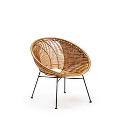 Rattan and iron armchair, natural/black, 72 x 78 x 80 cm