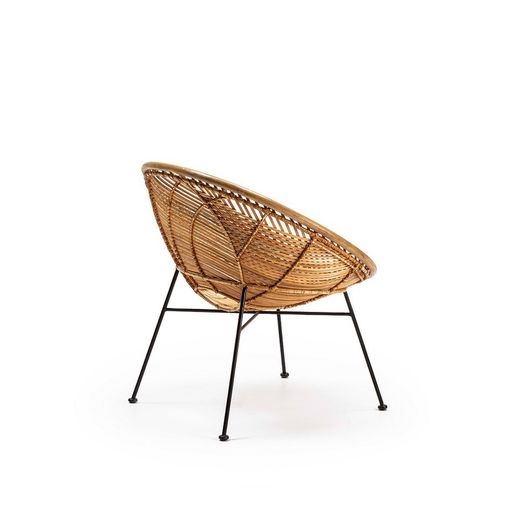 Fotel z rattanu i żelaza, naturalny/czarny, 72 x 78 x 80 cm