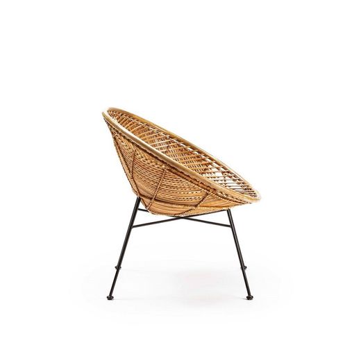 Fotel z rattanu i żelaza, naturalny/czarny, 72 x 78 x 80 cm
