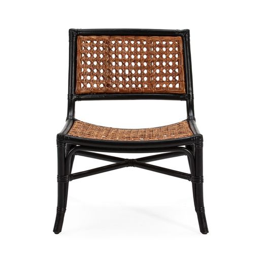 Poltrona in vimini e rattan, nero/naturale, 56 x 66 x 70 cm