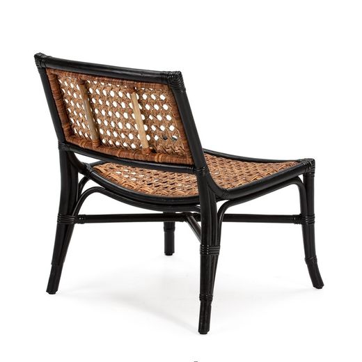 Poltrona in vimini e rattan, nero/naturale, 56 x 66 x 70 cm