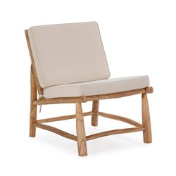 Poltrona de teca natural/branca, 65 x 80 x 85 cm