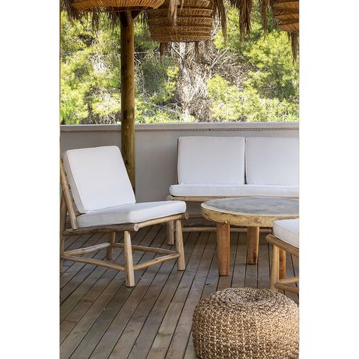 Fåtölj i natur/vit teak, 65 x 80 x 85 cm