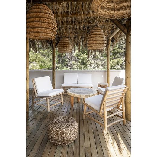 Fåtölj i natur/vit teak, 65 x 80 x 85 cm