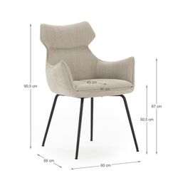 Poltrona de tecido bege, 60 x 65 x 90 cm | Dara