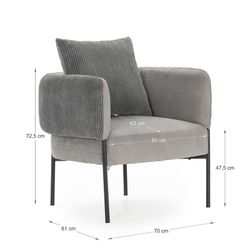 Fabric armchair in grey, 70 x 61 x 72.5 cm | Aruni