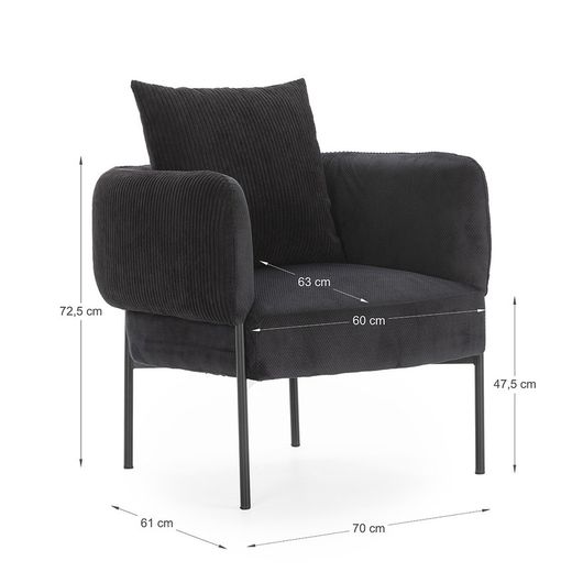 Black fabric armchair, 70 x 61 x 72.5 cm | Aruni