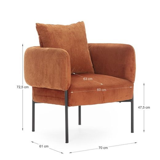 Fabric armchair in tile, 70 x 61 x 72.5 cm | Aruni