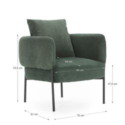 Fabric armchair in green, 70 x 61 x 72.5 cm | Aruni
