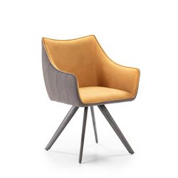 Butaca Giratoria Tapizada Amarillo y Gris con Patas de Metal 62x53x49/64/87 cm
