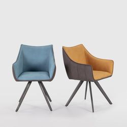 Butaca Giratoria Tapizada Amarillo y Gris con Patas de Metal 62x53x49/64/87 cm