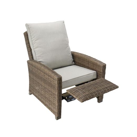 Outdoor relax armchair in aluminum and synthetic rattan in brown, 92 x 78 x 108 cm | Brent