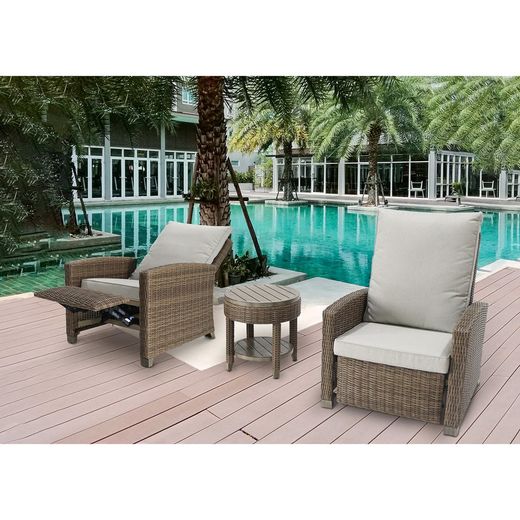 Outdoor relax armchair in aluminum and synthetic rattan in brown, 92 x 78 x 108 cm | Brent