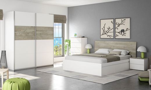 White and natural wood bedroom Oikos, 5 pieces