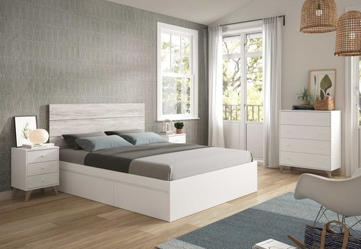 Κεφαλάρι με 2 κομοδίνα σε γκρι/λευκό ξύλο, 240x33,5x101 cm | ΓΛΥΚΟΣ