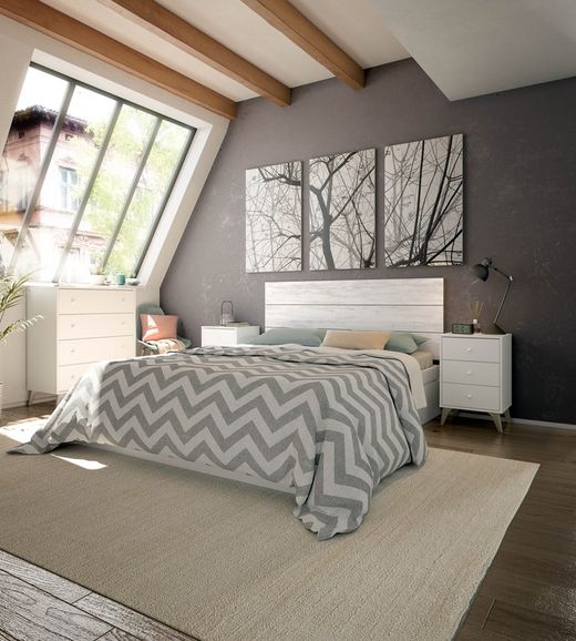 Κεφαλάρι με 2 κομοδίνα σε γκρι/λευκό ξύλο, 240x33,5x101 cm | ΓΛΥΚΟΣ