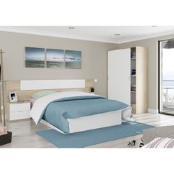 Huvudgavel med 2 små bord i vitt och ek, 247 x 38 x 95 cm