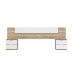 Huvudgavel med 2 små bord i vitt och ek, 247 x 38 x 95 cm